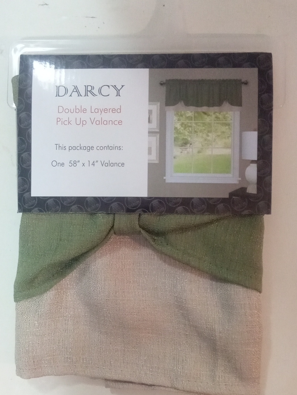 Achim Home Decor Double Layered Pick Up Valance Green and Beige NWT $30